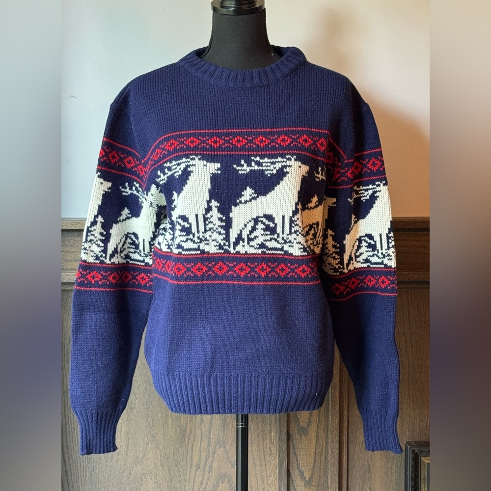 Navy Reindeer Crewneck Sweater - Navy / Red / White